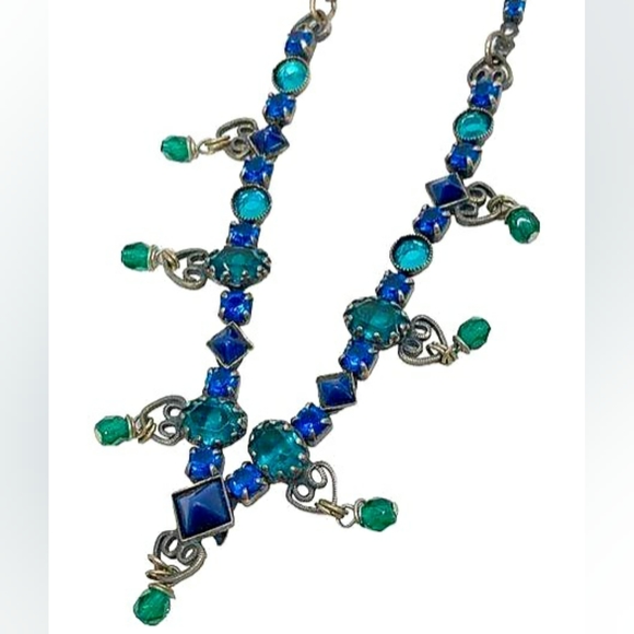 Mermaid Mary DeMarco Cat's Eye, Crystal & Rhinestone Chevron Ocean Necklace - Picture 7 of 15